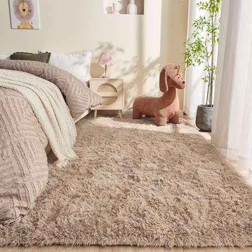 OPPODREAM 5x7 Beige Rugs for Bedroom, Ultra-Soft Fluffy Area Rugs for Living Room, 5 x 7 Shag Carpet for Nursery, Kids, Girl, Boy, Baby, Plush, Fuzzy, Shaggy, Cute Home Decor