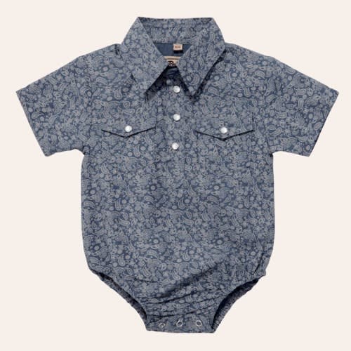 Rafter C Infant Boys' Blue Paisley Print Pearl Snap Western Onesie | Cavender's
