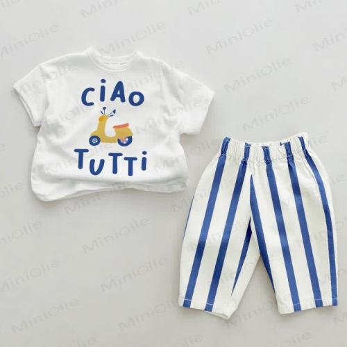 CIAO TUTTI Baby Blue Vertical Striped 2-piece Set