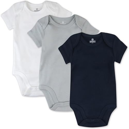HonestBaby unisex-baby 3-pack Short Sleeve Bodysuits One-piece 100% Organic Cotton for Infant Baby Boys, Girls, Unisex