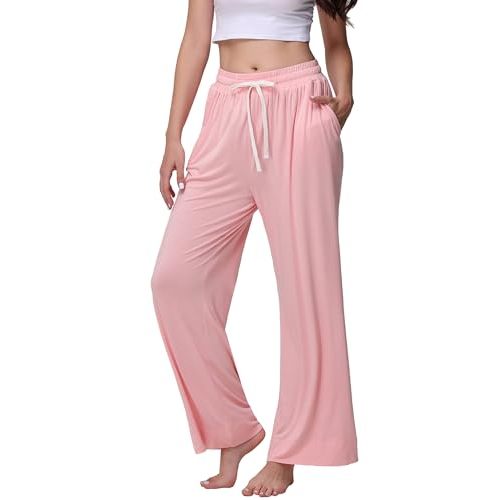 Veseacky Women's Comfy Stretch Drawstring Wide Leg Lounge Casual Pants Pajamas Bottoms Dance with 2 Pockets S-XXL