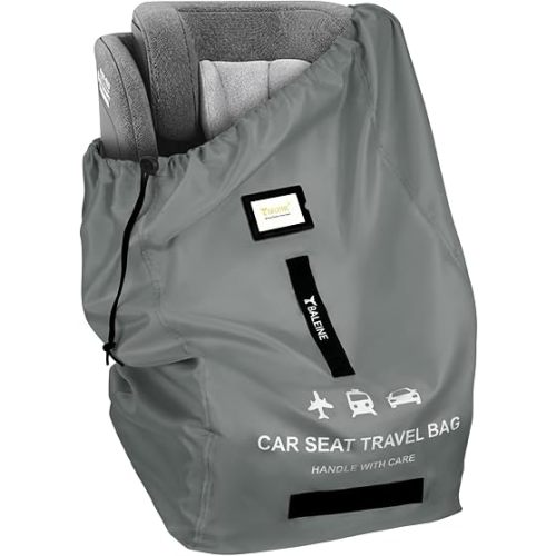BALEINE Car Seat Travel Bag for Airplane, Water-Resistant Car Seat Bags for Air Travel, Foldable Cover with 3 Handles, Fits Toddler Carseat, Convertible and Booster Seats (Gray)