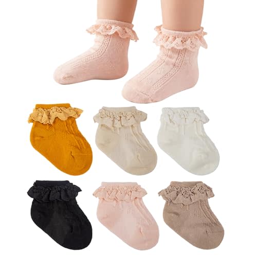 Dioxay Newborn Girl Lace Socks Eyelet Ruffle Frilly Soft Breathable Seamless Cotton Sox