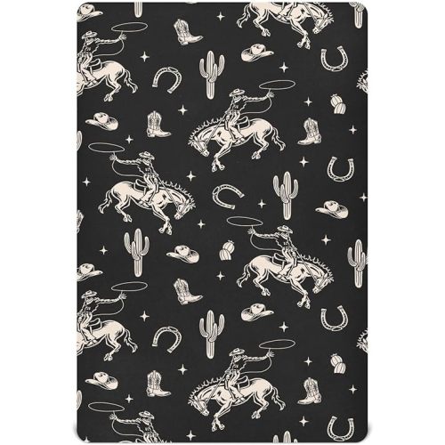 Crib Sheets Cowboy Western Cactus Vintage Baby Crib Sheets Mattress Cover for Boys and Girls Soft Breathable Fitted Kids Toddler Bed Sheets 52" x 28" x 9"