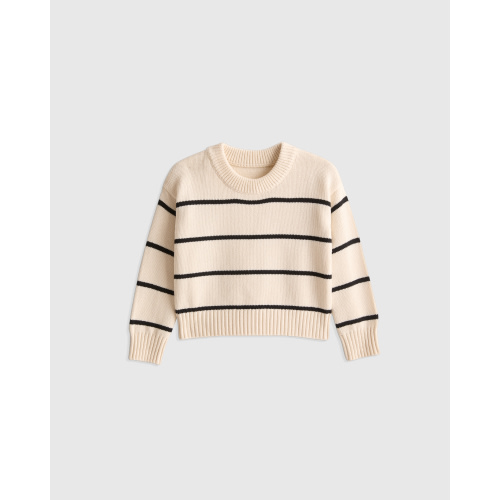 100% Organic Cotton Crewneck Sweater in White/Black Stripe