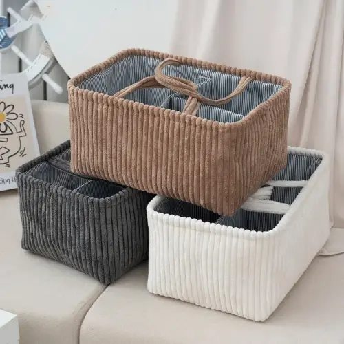 New Simple Nordic Style Multifunctional Corduroy Storage Basket, - TikTok Shop