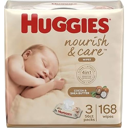 Huggies Nourish & Care Baby Wipes, Scented, 3 Flip-Top Packs (168 Wipes Total.)56 Count (Pack of 3)