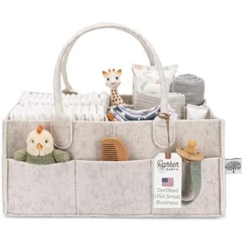 Parker Baby Felt Diaper Caddy & Diaper Organizer Basket - Large, White