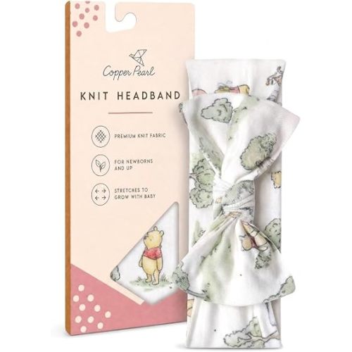 Copper Pearl Baby Stretchy Soft Knit Headband Bow Hundred Acre Wood