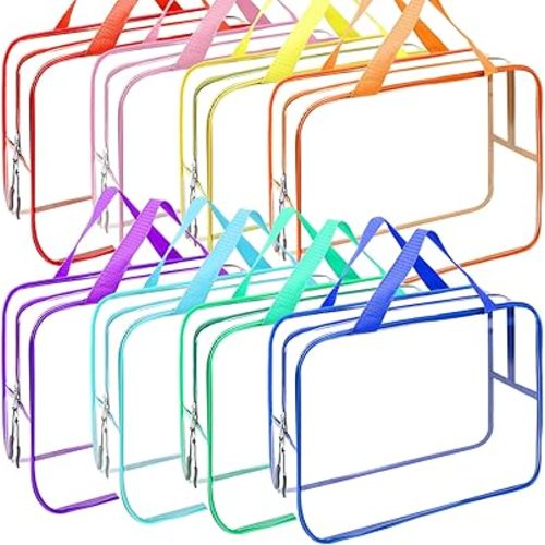 8 Packs XL Toy Storage Bags, Reusable Clear PVC Board Game Storage, Toy Storage Organizer Bags with Zipper for Building Blocks, Puzzle and Handmade Accessories, Clear Toiletry Bag (8 Color, X-Large)