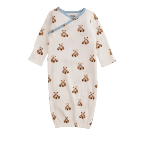 Waffle Weave Cotton Teddy Bear Print Gown | Mud Pie