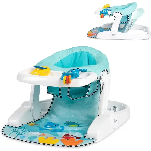 Baby Einstein Unisex Sea of Support 2 In 1 Sit Up Floor Seat with Soft Seat Pad, Store Tray, and Sea of Sensory Details, Multicolor
