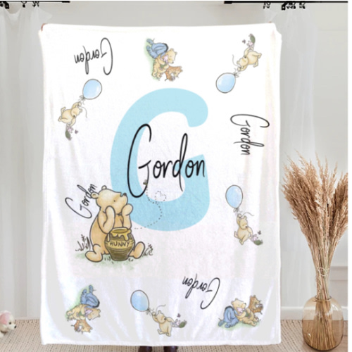 Personalized Soft Classic Winnie the Pooh Throw Blanket with Name and Initial Baby Shower Receiving Gift for Newborns - CALLIE