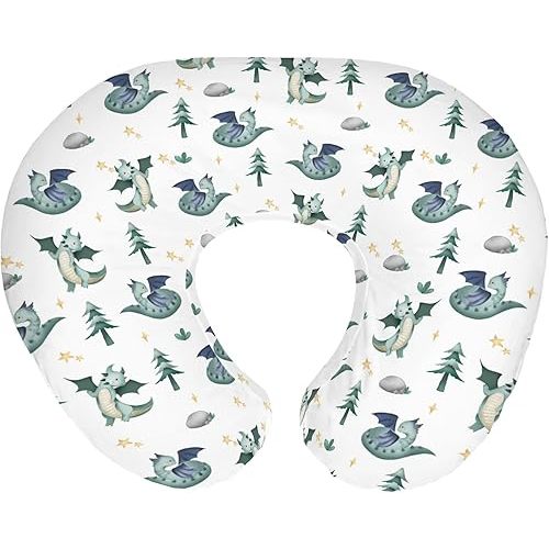 Fairytale Dragon Trees Stars Baby Nursing Pillow Covers for Boy Girl Cute Dragons Green Nursery Feeding Pillowcase for Breastfeeding Pillows Fantasy Animal Soft Stretchy Slipcover for Newborn Infant