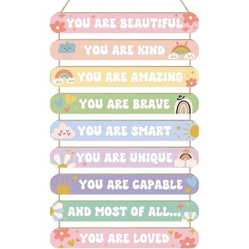 Pastel Cute Inspirational Motivational Wall Art Decor for Girls Room Nursery Baby Kids Playroom Bedroom Door, Positive Affirmations Hanging Wood Signs Decorations, Girly Wooden Plaque, 12x19