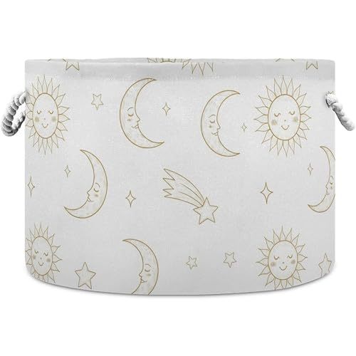 DOMIKING Large Storage Basket White Sun Moon Print Storage Bin Box Kids Laundry Hamper for Nursery Laundry Hamper Books Home Decor