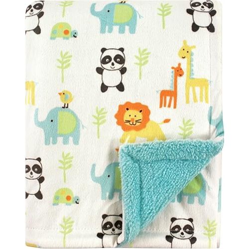 Luvable Friends Unisex Baby Plush Blanket with Sherpa Back, Neutral Animals, One Size