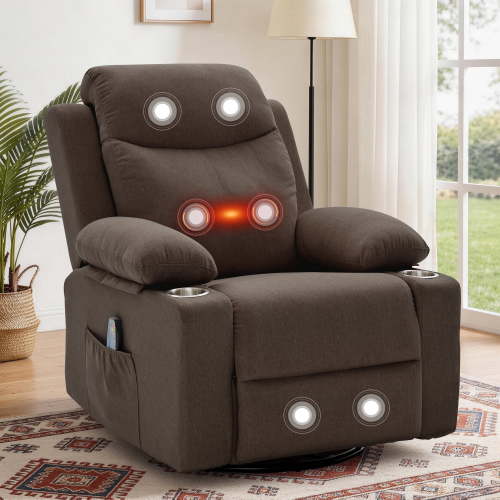 GEEYOO 360° Swivel Rocker Recliner with Massage and Heat
