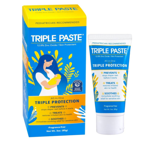 Triple Paste Diaper Rash Cream for Baby - 3 oz Tube – Zinc Oxide Ointment Treats, Soothes and Prevents Diaper Rash – Pediatrician-Recommended Hypoallergenic Formula for Daily & Overnight Protection