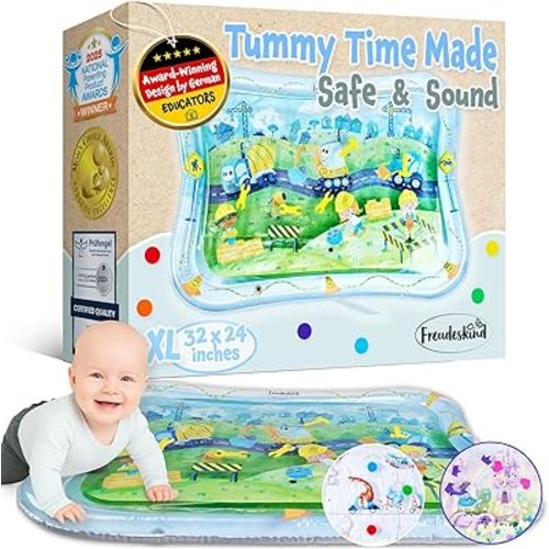 Tummy Time Water Mat for Babies – XXL Sensory Baby Water Play Mat – Award-Winning Infant Activity Mat for Motor Development – Premium, Baby-Safe Water Tummy Time Mat – Construction Site