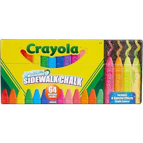 Crayola Ultimate Washable Chalk Collection (64ct), Bulk Outdoor Sidewalk Chalk for Kids, Anti-Roll Sticks, Outdoor Activities & Toys for Kids, Ages 3, 4, 5