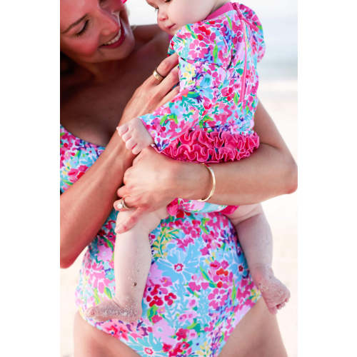 Long Sleeve Rash Guard With Ruffle Bottom | Petal Splash