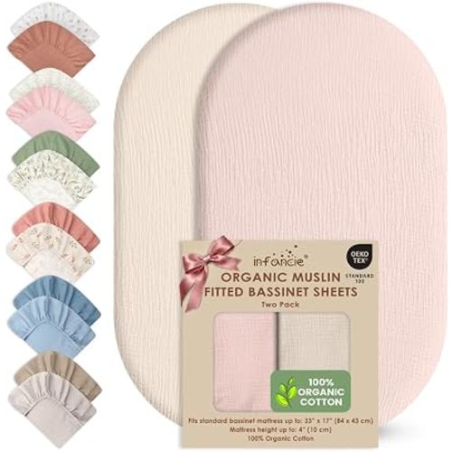 100% Organic Cotton 2 Baby Muslin Bassinet Sheets Unisex