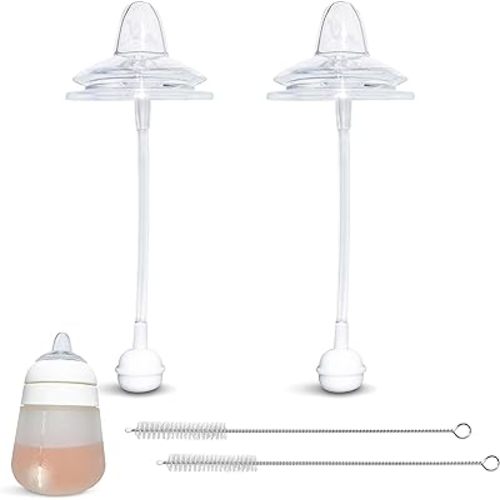 Sippy Cup Conversion Kit for Nanobébé Flexy Silicone Baby Bottles 2-Count | Soft Food Grade Silicone Sippy Spout Nipples, Weighted Straw and Straw Cleaning Brush | BPA Free | 4+ Months (Sippy Kit)