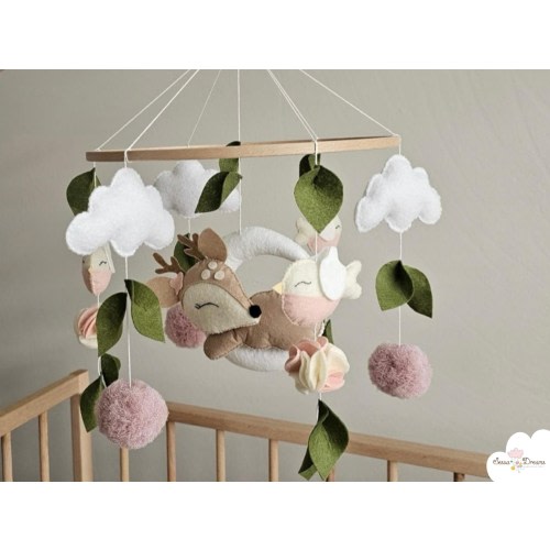 Personalized Handmade Deer Baby Mobile, Woodland Baby Mobile, Gender Neutral Baby Mobile, Forest-Themed Crib Mobile, Baby Shower Gift