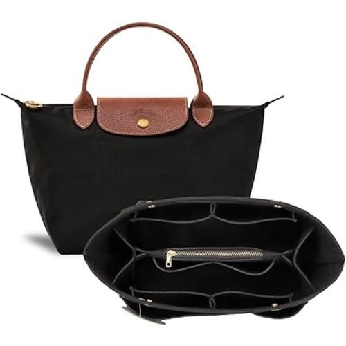 Purse Organizer Insert for le pliage Tote，Handbag Organizer Compatible with le pliage Shoulder Bag Large/Small,LE PLIAGE Top Handle Small/Medium (Black, Large)