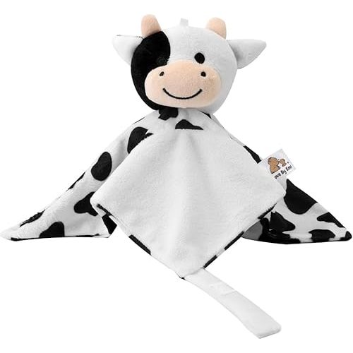 Baby Cow Security Blanket, Black and White Plush Lovey, Soft Comfort Toy for Infants and Toddlers