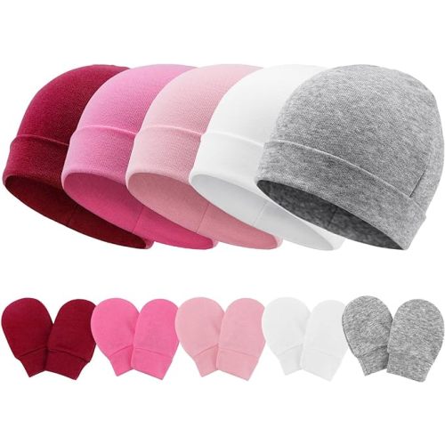 AQOKKA Baby Hats and Mittens Set Toddler Cotton Beanie Infant Cap No Scratch Gloves Newborn Hospital Hats