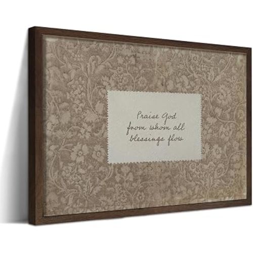 Vintage Christian Framed Wall Art, Praise God from Whom All Blessings Flow Scripture Prints for Living Room, Floral Religious Poster in Wood Frame, Hymn Canvas Decor for Bedroom 8x10 inch