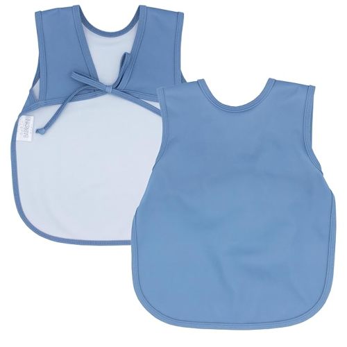 BapronBaby Minimalist Dusty Blue Bapron - No Neck Tie Safer Bib for Baby & Toddler - Soft Waterproof Stain Resistant - Machine Washable - Sz Baby/Toddler 6m-3T