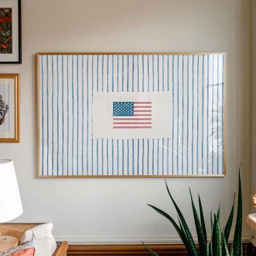 Framed American Flag Print: Coastal Retro Patriotic Wall Art