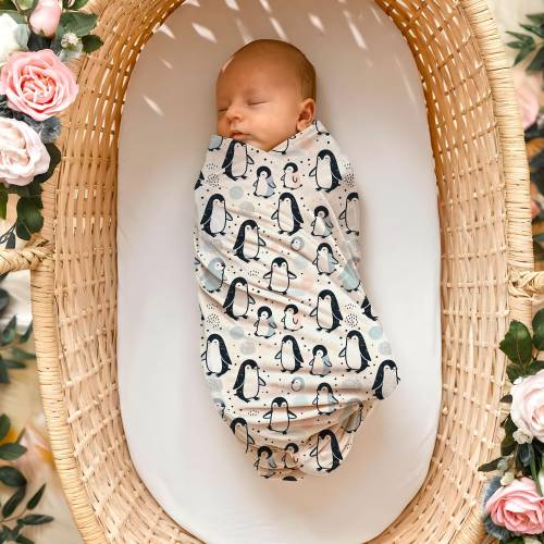 Penguin Baby Blanket for Boy or Girl, Animal Receiving Swaddle Wrap for Newborn, New Mom Shower Gift, Nursery Blanket for Infant