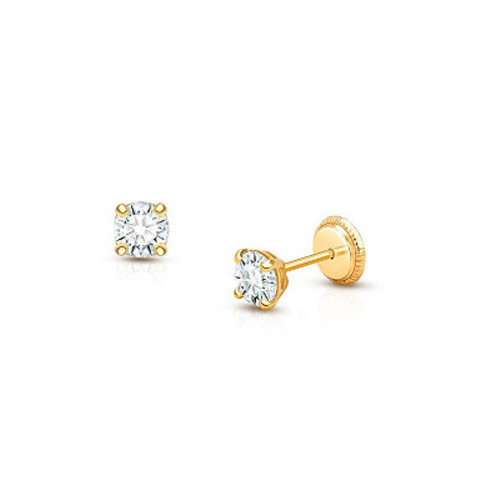 14K Gold Round Cut Studs Screw Back Earrings
