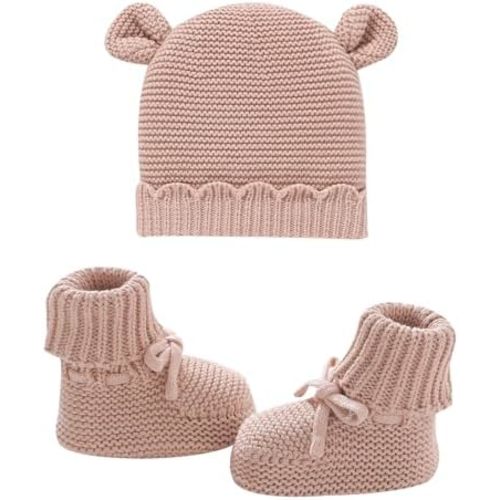Hadetoto Cotton Baby Beanie and Booties Set