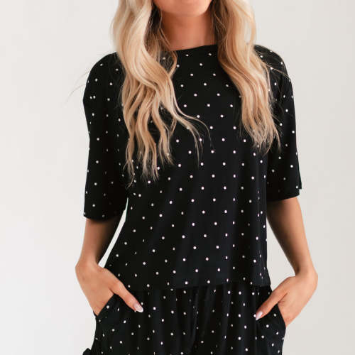 Women’s Ruffle Short Set in Black Polka Dot