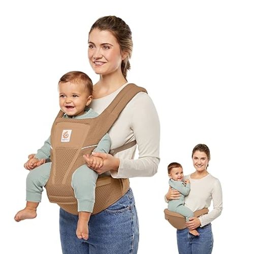 Ergobaby Alta Hip Seat Baby Carrier for Babies & Toddlers 4-48 Months (12-45 lbs) - 3-Position Convertible Ergonomic Baby Carrier with Storage Pocket, Sun Hood, Hip-Healthy Positioning - Camel
