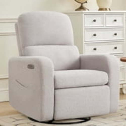 Power swivel rocking recliner teddy beige