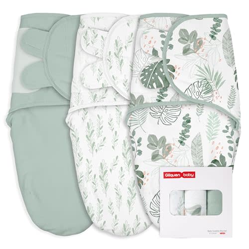 GLLQUEN BABY Girl Swaddles 0-3 Months - 3 Pack Baby Swaddles Sack for Newborn, Infant Sleep Sack, Easy Swaddling Wrap, The Summer of Monstera, Nursery Swaddle Blankets Essentials