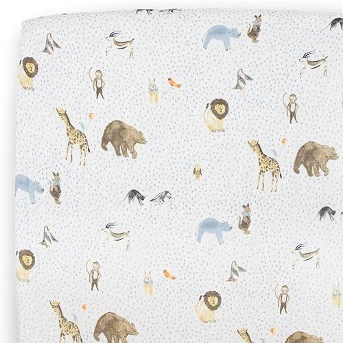 Little Unicorn Premium Crib Sheet | Breathable & Super-Soft Muslin Fabric (Party Animals)