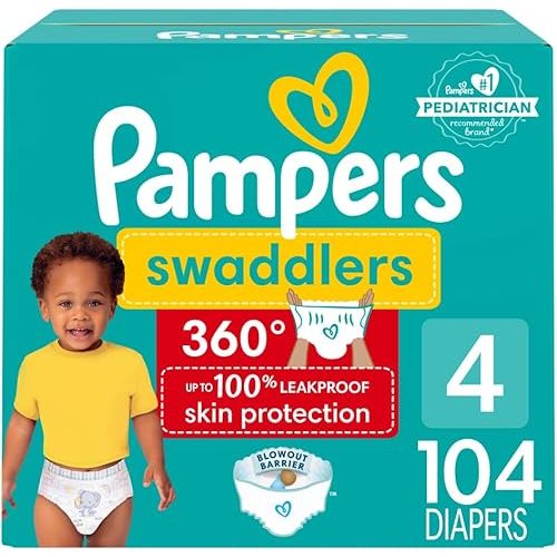 Pampers Swaddlers 360 Pull-On Diapers, Size 4, 104 Count for up to 100% Leakproof Skin Protection and Easy Changes