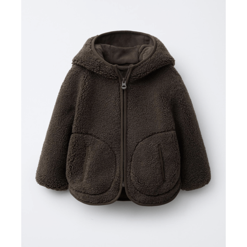 Hooded Fleece Jacket in Dark Brown, 6-9M