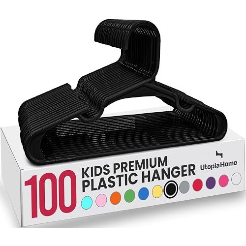 Utopia Home Kids Hangers 100 Pack - Plastic Baby Hangers for Closet - Childrens Hanger for Clothes & Infant Hanger for Closet - for Everyday Standard Use (Black)