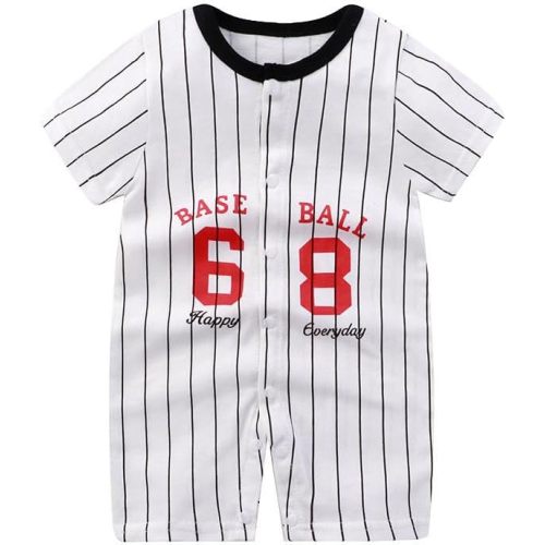 Baby Boys Baseball Romper Number 68 Graphic Striped Short Sleeve Button