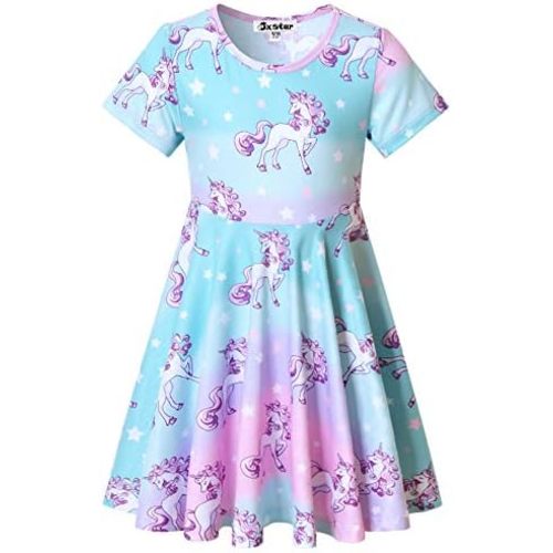 Unicorn Dresses for Girls Summer Swing Short Sleeve Casual Clothes for Kids
