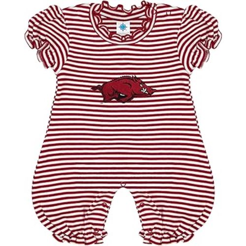 Creative Knitwear College Baby Striped Puff Sleeve Romper - Team Logo, Many Colors, for Girls (Newborn-12 Months)