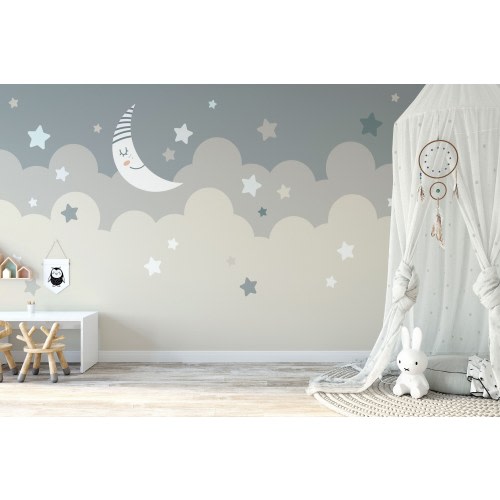 Starry Night Sky Removable Wallpaper: Self-Adhesive Cloud, Moon, and Star Wallpaper for Bedroom